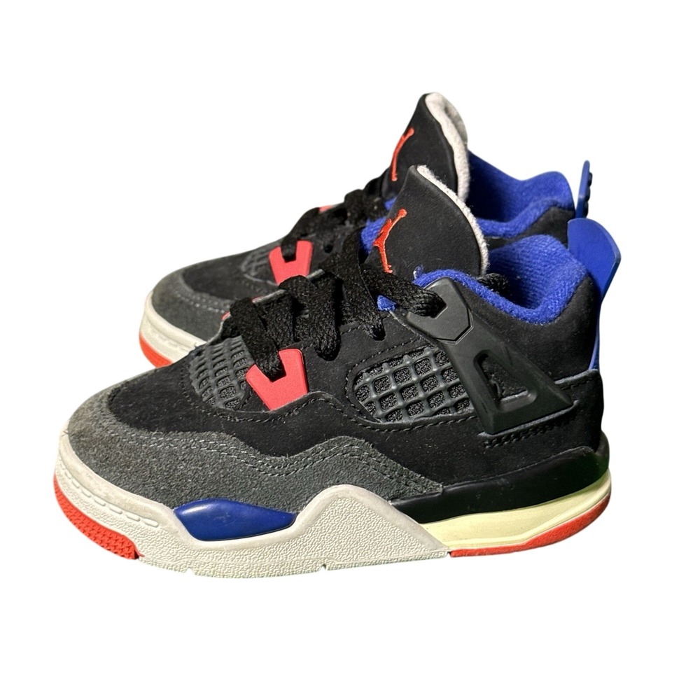 Nike Air Jordan 4 Retro Rare Air Black Grey Blue Red IB4387-003 Toddler Size 6C
